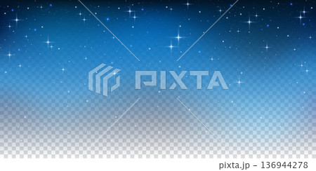 Starry night background with light blue transparent texture. Dark galaxy outer space full of shiny sparkles and abstract glitter. Magic cosmic vector illustration with fantasy gradient 136944278