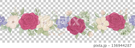 Watercolour floral border with purple and red flowers in provence style. Watercolor illustration for romantic spring banner Watercolour floral border with purple and red flowers in provence style. Watercolor illustration for romantic spring banner 136944287