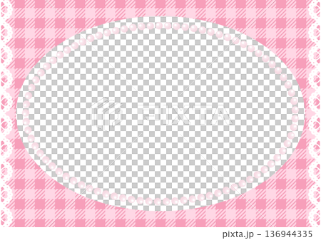 Cute pink checkered and lace frame. Heisei retro pearl decorative frame. Y2K girly vector material. Cute pink checkered and lace frame. Heisei retro pearl decorative frame. Y2K girly vector material. 136944335