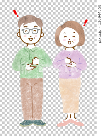 插圖描繪了一位老年男性和一位老年女性，他們的表情和姿勢彷彿在說“我明白了！” 136944359