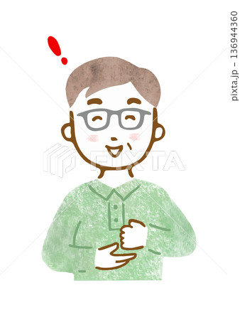 わかった！という表情とポーズのシニア男性のイラスト（上半身） 136944360