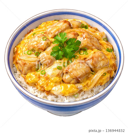 ふんわり卵の親子丼 水彩風 和食どんぶり料理イラスト素材 136944832