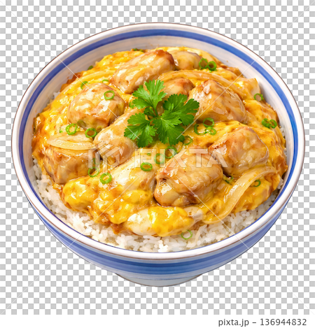 ふんわり卵の親子丼 水彩風 和食どんぶり料理イラスト素材 136944832