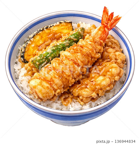 えび天丼 水彩風 和食どんぶりイラスト素材 136944834