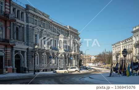 Snowy winter cityscape of UNESCO historic center of Odessa, Ukraine Snowy winter cityscape of UNESCO historic center of Odessa, Ukraine 136945076