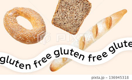 Gluten free bread and bagels on display for happy Easter celebration Gluten free bread and bagels on display for happy Easter celebration 136945318