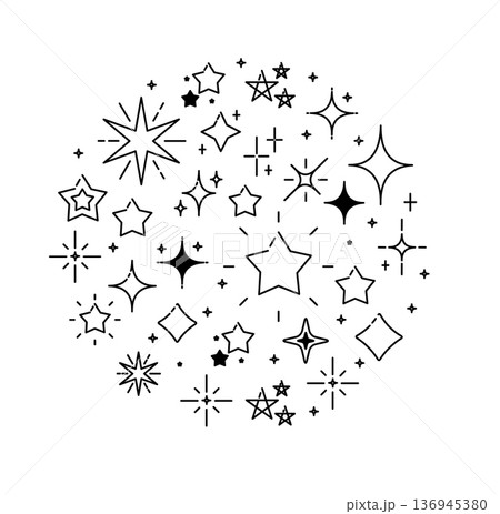 Different Types Stars Sign Round Design Template Thin Line Icon Concept. Vector 136945380