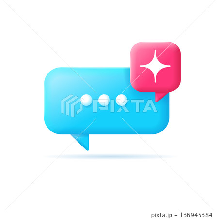 3d Blue Speech Bubble with Sparkle Sign Generate Concept Cartoon Design Style. Vector 136945384