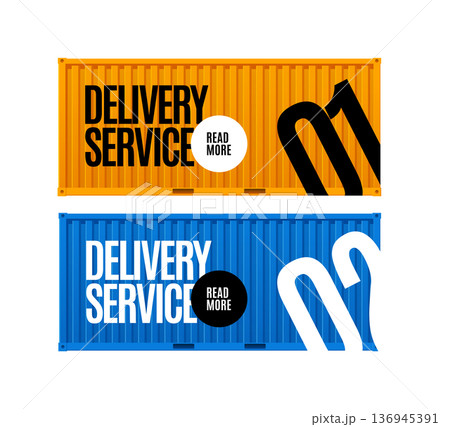 Delivery Service Concept Shipping Cargo Containers Banners Horizontal Set. Vector 136945391