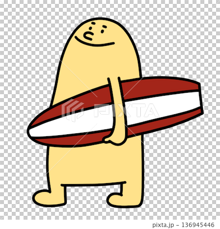 illustration of yellow man cartoon goes surfing this weekend 136945446