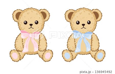 Cute teddy bear plush with ribbon 136945492