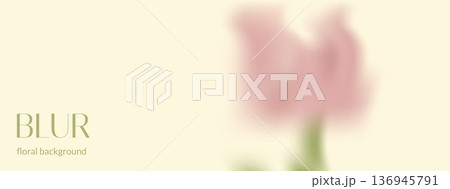 Blurred spring tulip or season peony flower on template background gradient. Soft and gentle floral effect with summer soft beige bg. Vector trendy gentle blur rose flower for fashion presentation 136945791
