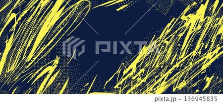 Hand-drawn grunge brush stroke texture create an energetic abstract background. Urban sport blue yellow poster, street art designs, dynamic youth culture graphics with bold paint splashes. Vector bg Hand-drawn grunge brush stroke texture create an energetic abstract background. Urban sport blue yellow poster, street art designs, dynamic youth culture graphics with bold paint splashes. Vector bg 136945835