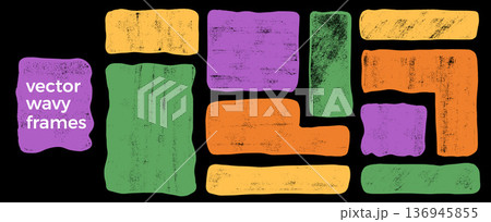 Crayon vector wavy rectangle frames. Irregular organic shapes and square corners box for text. Grunge graffiti doodle rectangular forms set. Hand drawn chalk naive playful square elements isolated Crayon vector wavy rectangle frames. Irregular organic shapes and square corners box for text. Grunge graffiti doodle rectangular forms set. Hand drawn chalk naive playful square elements isolated 136945855
