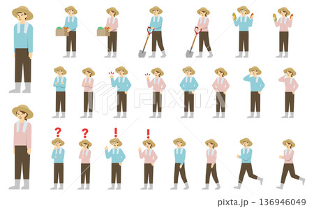 フラットイラスト:農家の男女セット(表情あり) フラットイラスト:農家の男女セット(表情あり) 136946049