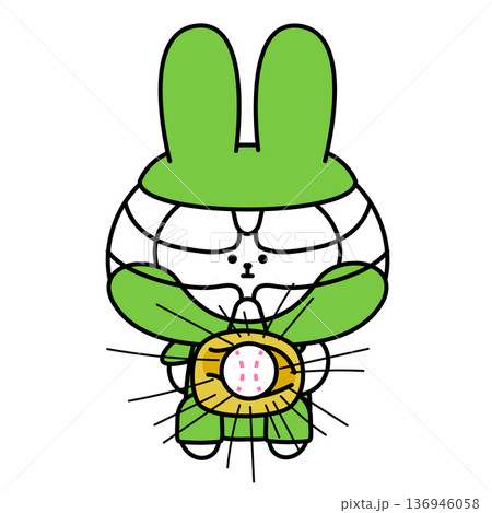 野球のボールをキャッチするウサギのキャラクターイラスト 136946058