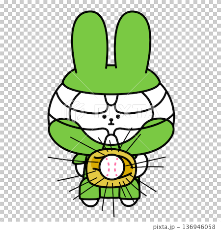 兔子接棒球的角色插畫 136946058