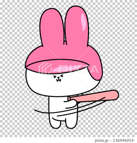 Baseball character illustration of a rabbit swinging a bat 136946059