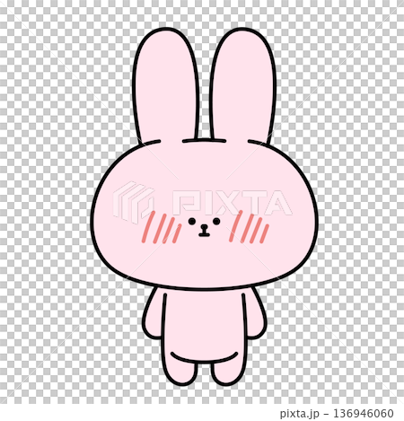 粉紅色兔子臉紅害羞的插圖 136946060