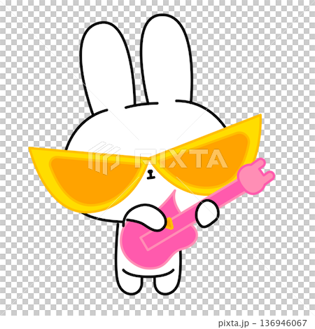 一隻戴著大墨鏡、彈電吉他的兔子插圖 136946067