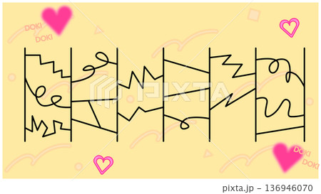 ドキドキする恋の運勢を占うハート背景のあみだくじイラスト 136946070