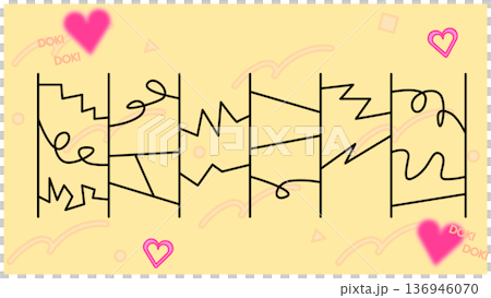 ドキドキする恋の運勢を占うハート背景のあみだくじイラスト 136946070