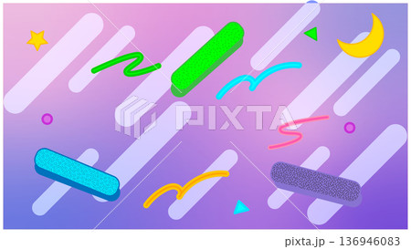 斜めラインと幾何学模様がおしゃれなパープルグラデーションのレトロポップ背景 136946083