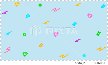 Pastel blue retro pop background material with scattered hearts and geometric patterns 136946084