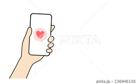 スマートフォンを持つ手とハートアイコンのイラスト スマートフォンを持つ手とハートアイコンのイラスト 136946138