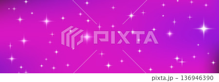 Purple pink gradient background. Neon night shimmering texture with elegant abstract backdrop. Horizontal cover with starry pattern. Fuchsia paper gradation vector bg 136946390