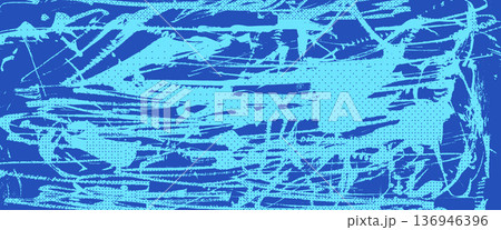 Abstract paint splash background with textured brush marks, retro halftone patterns. Sporty wall backdrop with spray effects, and grainy overlays perfect for graphic design project. Vector blue bg 136946396
