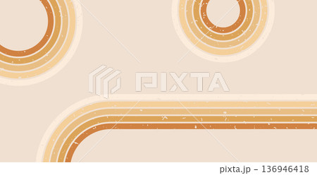 Boho rainbow lines path textured background. Horizontal banner with rounded and curve stripes abstract pattern. Vector vintage circular underline geometric backdrop. Dynamic warm colors wallpaper Boho rainbow lines path textured background. Horizontal banner with rounded and curve stripes abstract pattern. Vector vintage circular underline geometric backdrop. Dynamic warm colors wallpaper 136946418