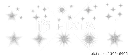 Gradient star burst with halftone dots and grainy texture creates dynamic graphic design with stippled noise effects and sparkling glitter element. Vector dotworks gritty shapes illustration Gradient star burst with halftone dots and grainy texture creates dynamic graphic design with stippled noise effects and sparkling glitter element. Vector dotworks gritty shapes illustration 136946463