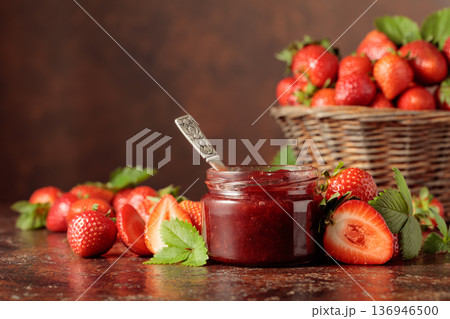 Strawberry jam and fresh berries. Strawberry jam and fresh berries. 136946500