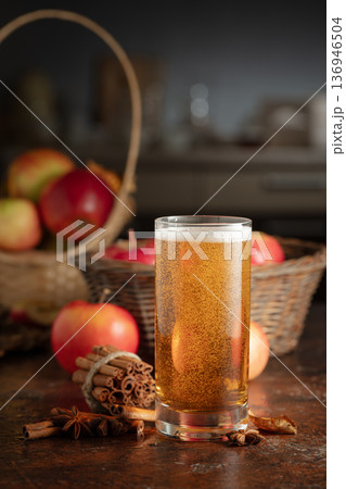 Apple cider with fresh apples, cinnamon, and anise. Apple cider with fresh apples, cinnamon, and anise. 136946504