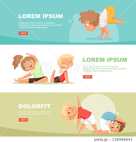 Yoga kids. horizontal banners with kids making yoga practice Yoga kids. horizontal banners with kids making yoga practice 136946641
