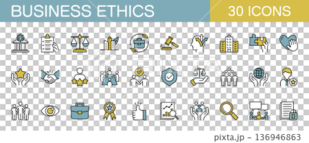 Business ethics and compliance line icon set (color) Business ethics and compliance line icon set (color) 136946863