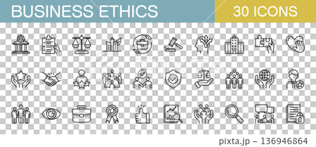 Business ethics and compliance line icon set Business ethics and compliance line icon set 136946864