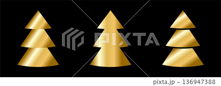Geometric gold gradient Christmas tree. Holiday elegant set. Geometric gold gradient Christmas tree. Holiday elegant set. 136947388
