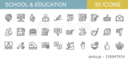 学校と教育に関するラインアイコンセット 136947654