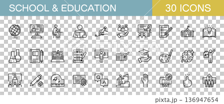 学校と教育に関するラインアイコンセット 136947654