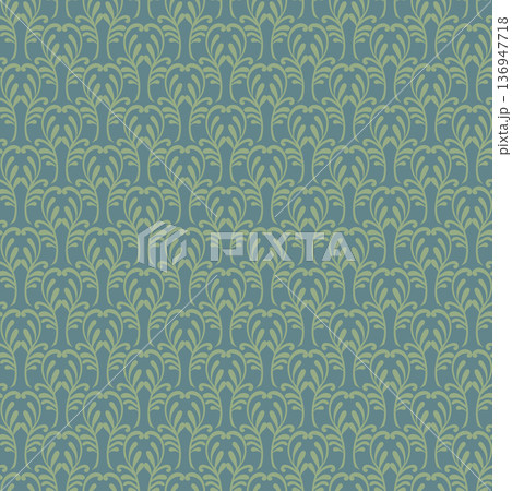 Olive Folk Damask Ornamental Pattern 136947718