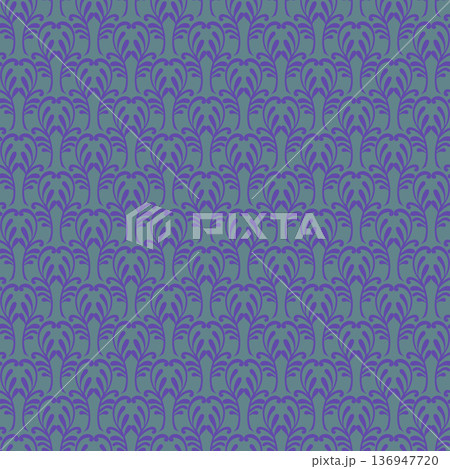 Teal Folk Damask Ornamental Pattern 136947720