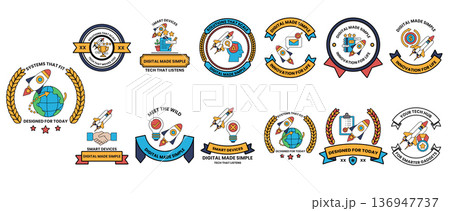 A collection of badges with a blue ribbon A collection of badges with a blue ribbon 136947737