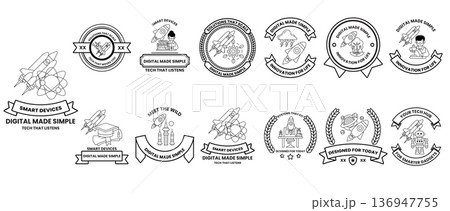 A collection of black and white logos and symbols A collection of black and white logos and symbols 136947755