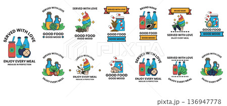 A collection of food and drink logos, including a bottle of beer 136947778