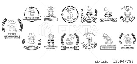 A set of black and white logos with a variety of symbols and designs 136947783