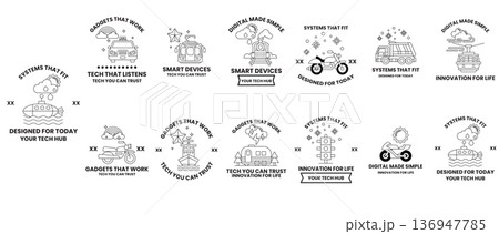 The image is a series of black and white drawings of various vehicles 136947785