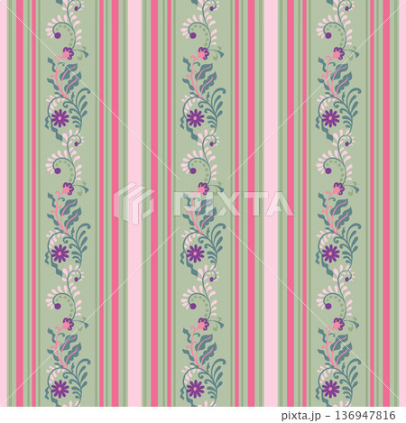 Pastel Stripe Vine Ornament Print 136947816
