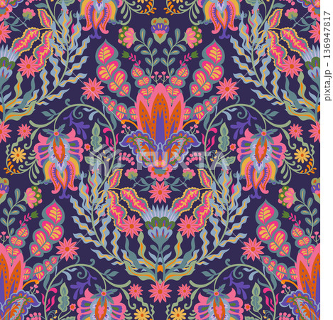 Midnight Folk Floral Symmetry Print 136947817
